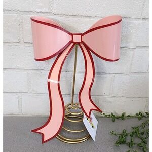 Pink Red Metal Bow Christmas Valentines Day Tree Topper 11" Glam Holiday Rowley